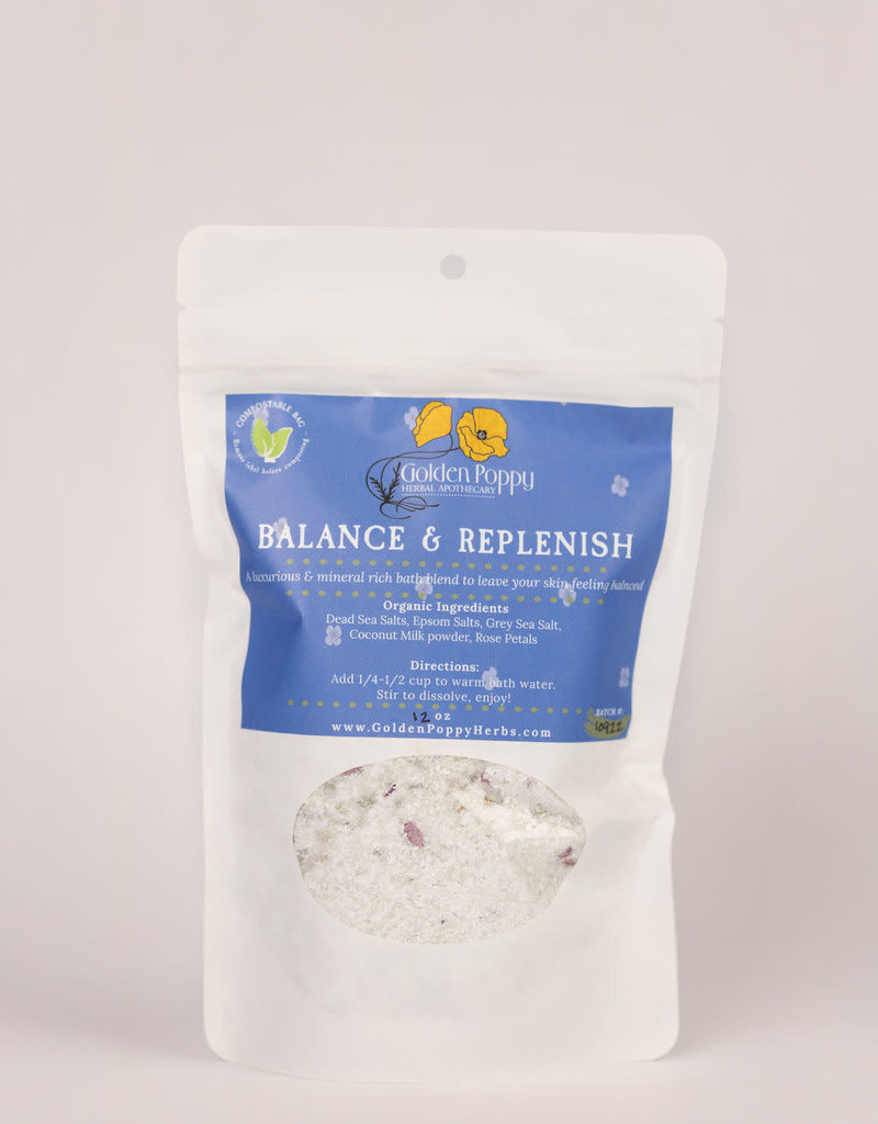 Golden Poppy Herbs Balance & Replenish Bath Salts, 14oz Tube