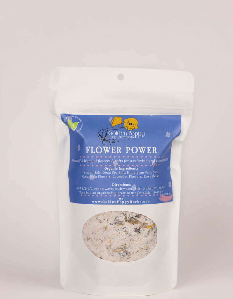 Golden Poppy Herbs Flower Power Bath Salts, 14 oz Tube