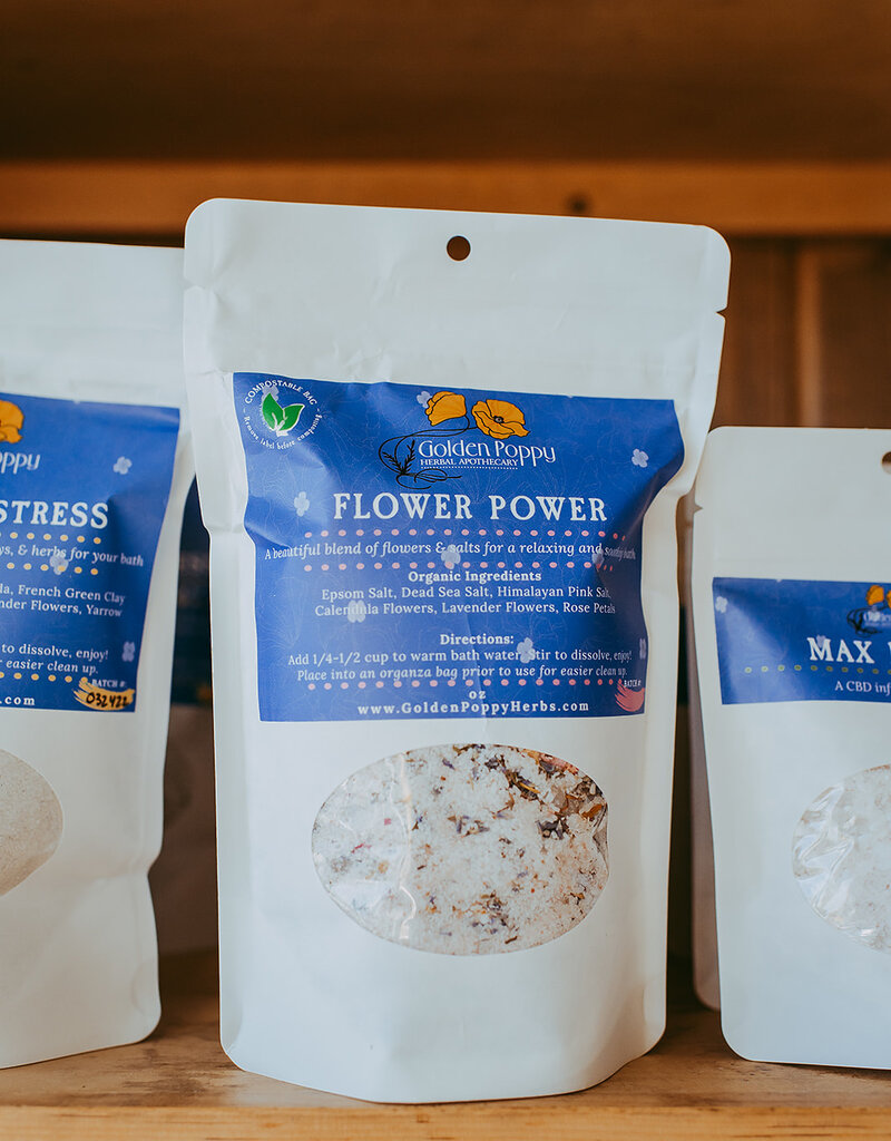 Golden Poppy Herbs Flower Power Bath Salts, 14 oz Tube