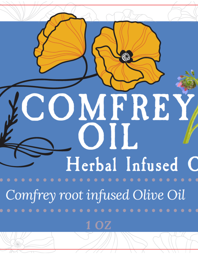 Golden Poppy Herbs Comfrey Root Infused Olive Oil, Organic, 1oz bottle
