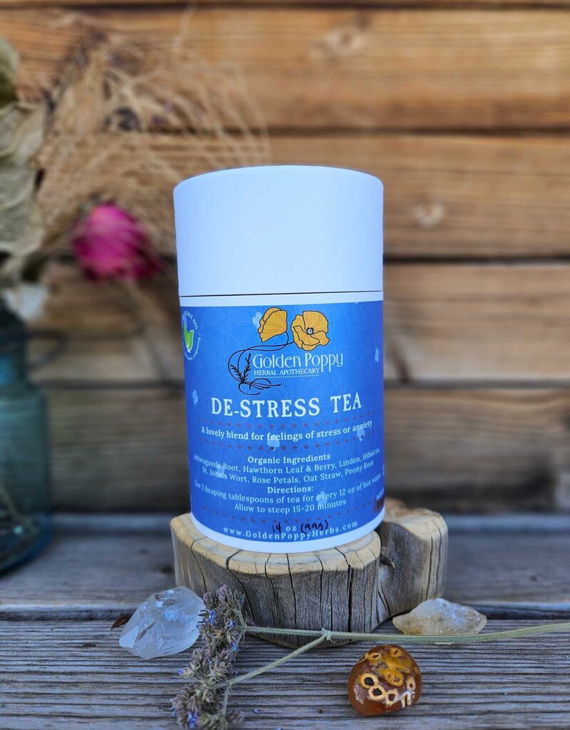 Golden Poppy Herbs De-Stress Tea, 14oz Tube (104g)