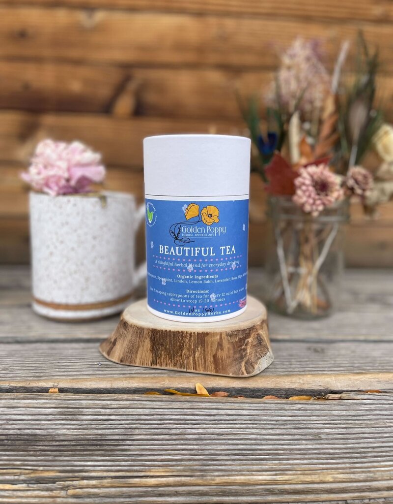 Golden Poppy Herbs Beautiful Tea, 14 oz Tube (65g)