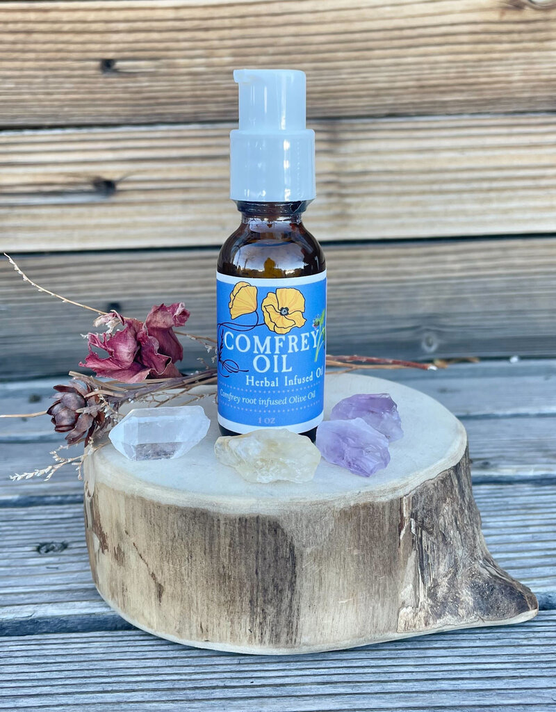 Golden Poppy Herbs Comfrey Root Infused Olive Oil, Organic, 1oz bottle