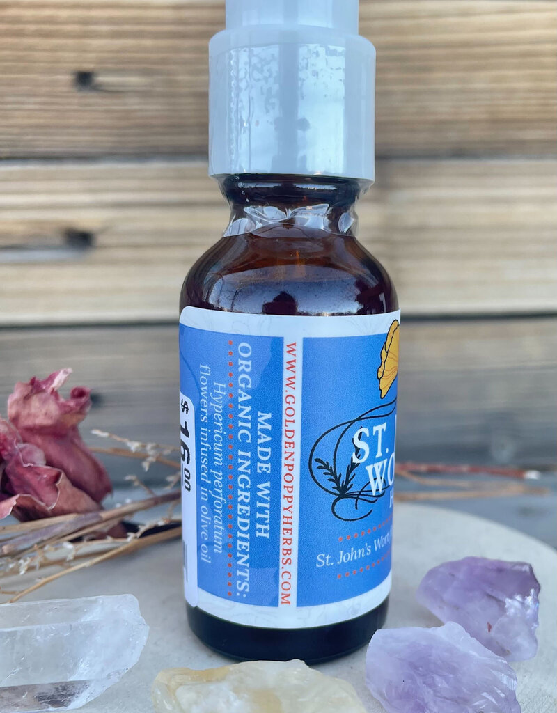 Golden Poppy Herbs Saint (St.) John's Wort Flower Infused Olive Oil, Organic, 1oz bottle