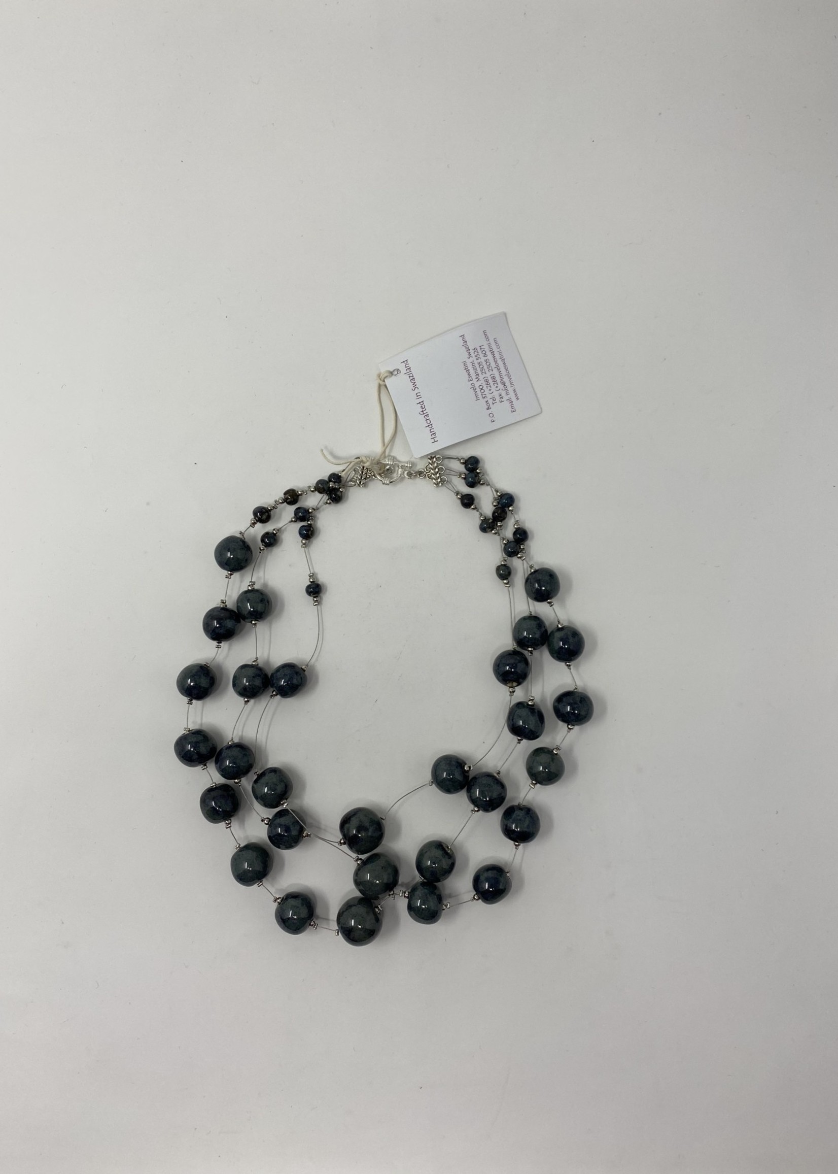 Black Beaded 3 Layer Necklace w/Crystal - Evelie Blu Boutique