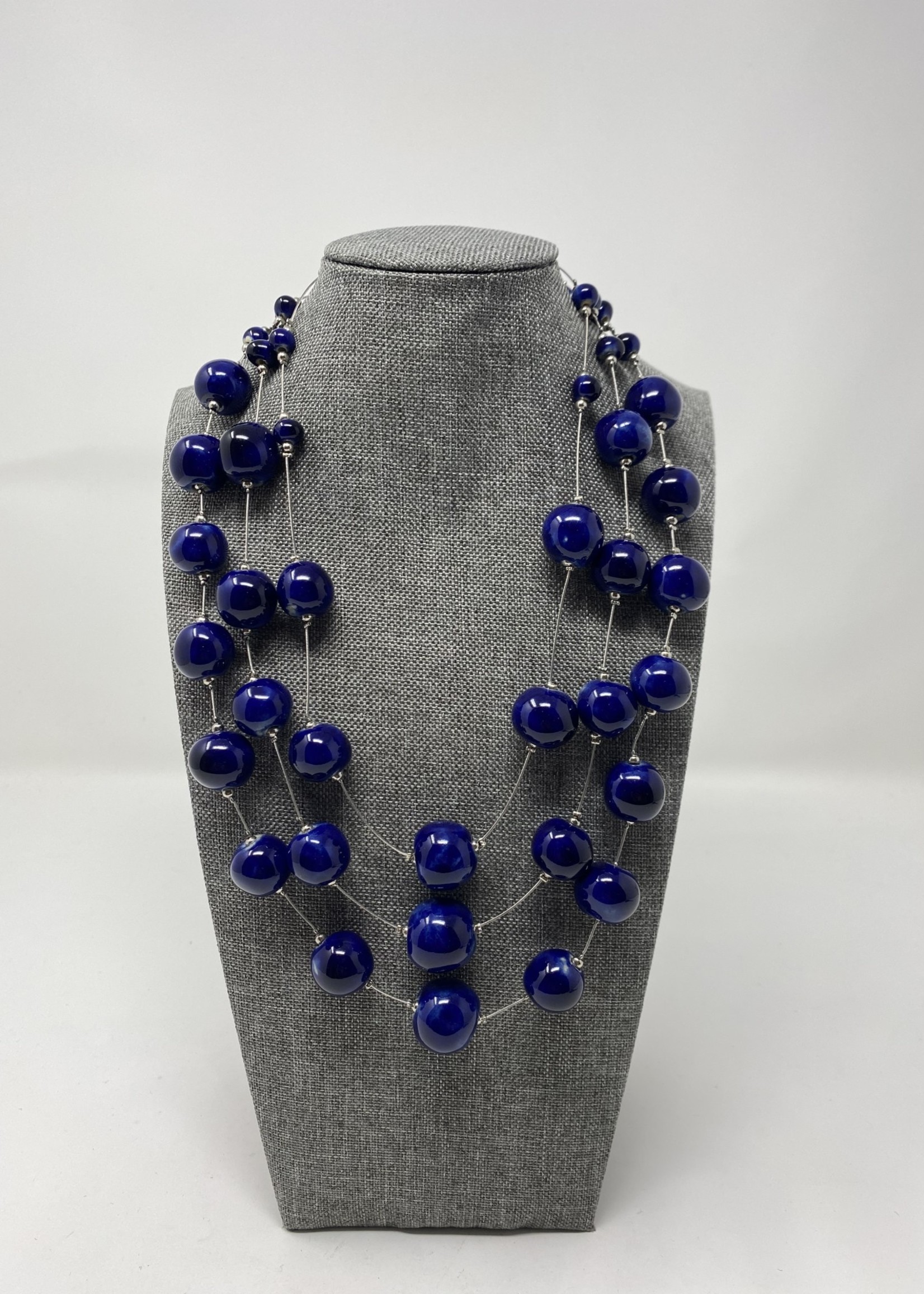 Black Beaded 3 Layer Necklace w/Crystal - Evelie Blu Boutique