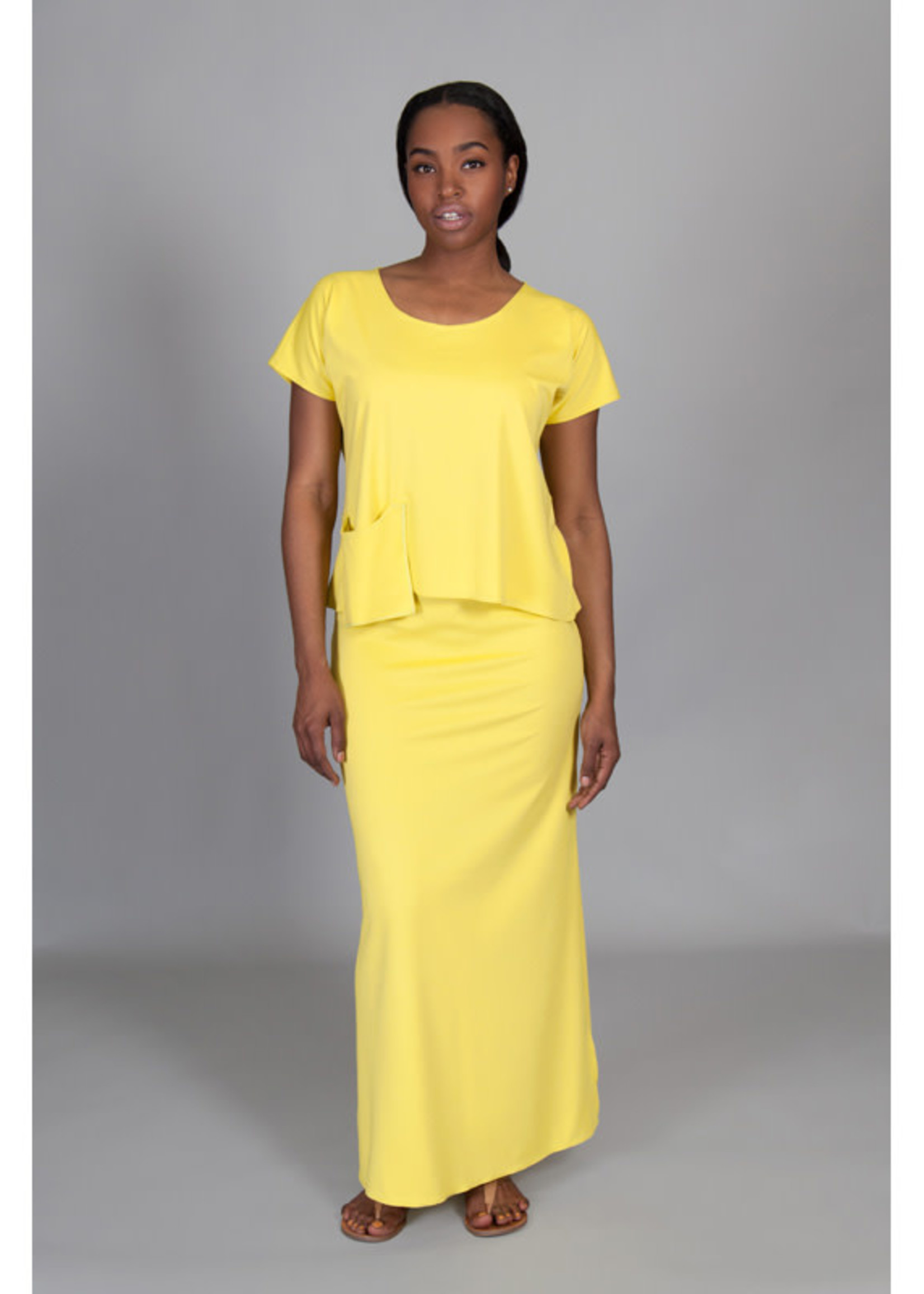 SARAH KUENYEFU 2PC LONG SKIRT WITH CAP SLEEVE PONTE TOP