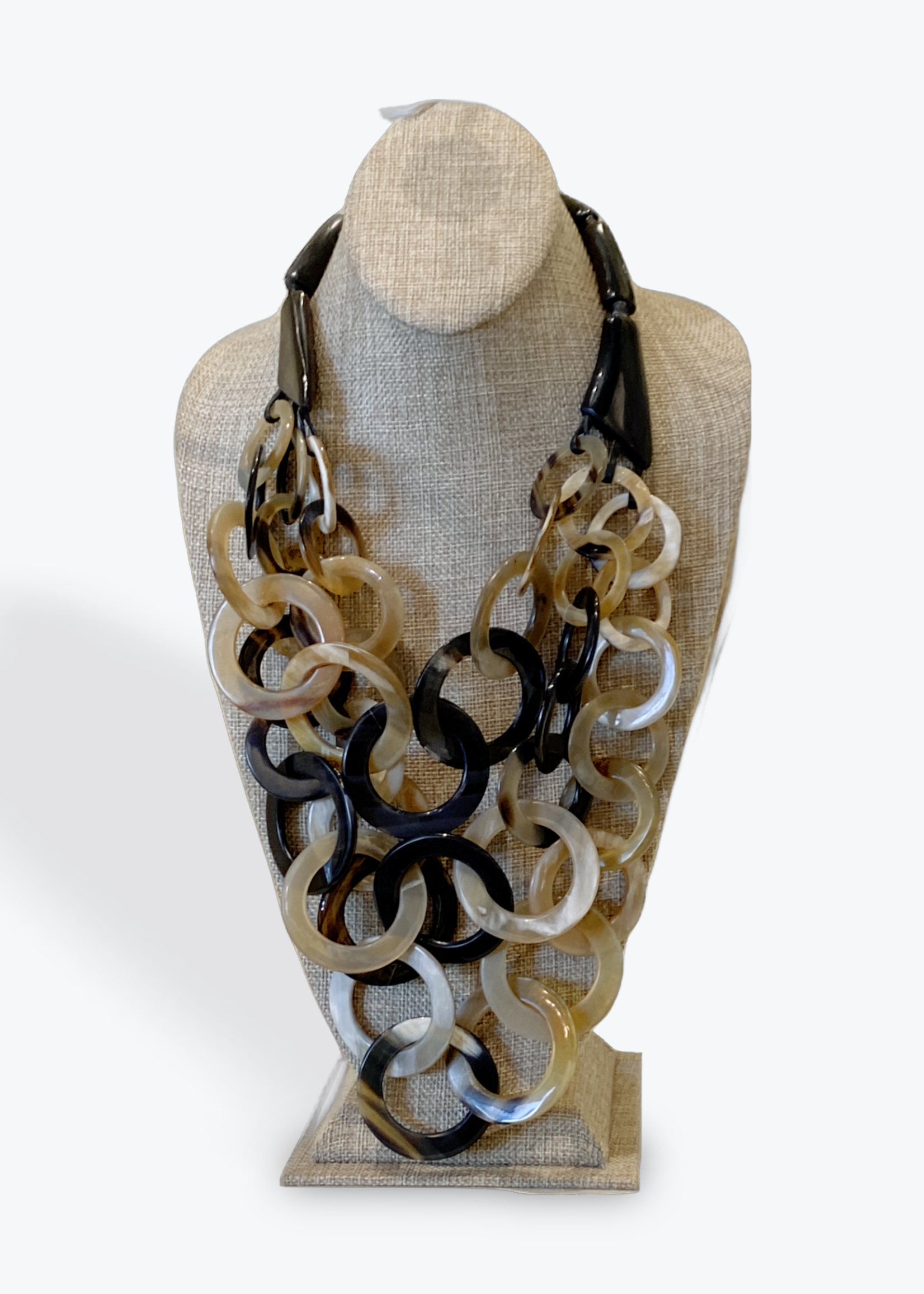 MULTI LAYERED ROUND HORN STATEMENT NECKLACE