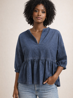 SARAH KUENYEFU LONG POET SLEEVE BABY DOLL  DENIM TOP