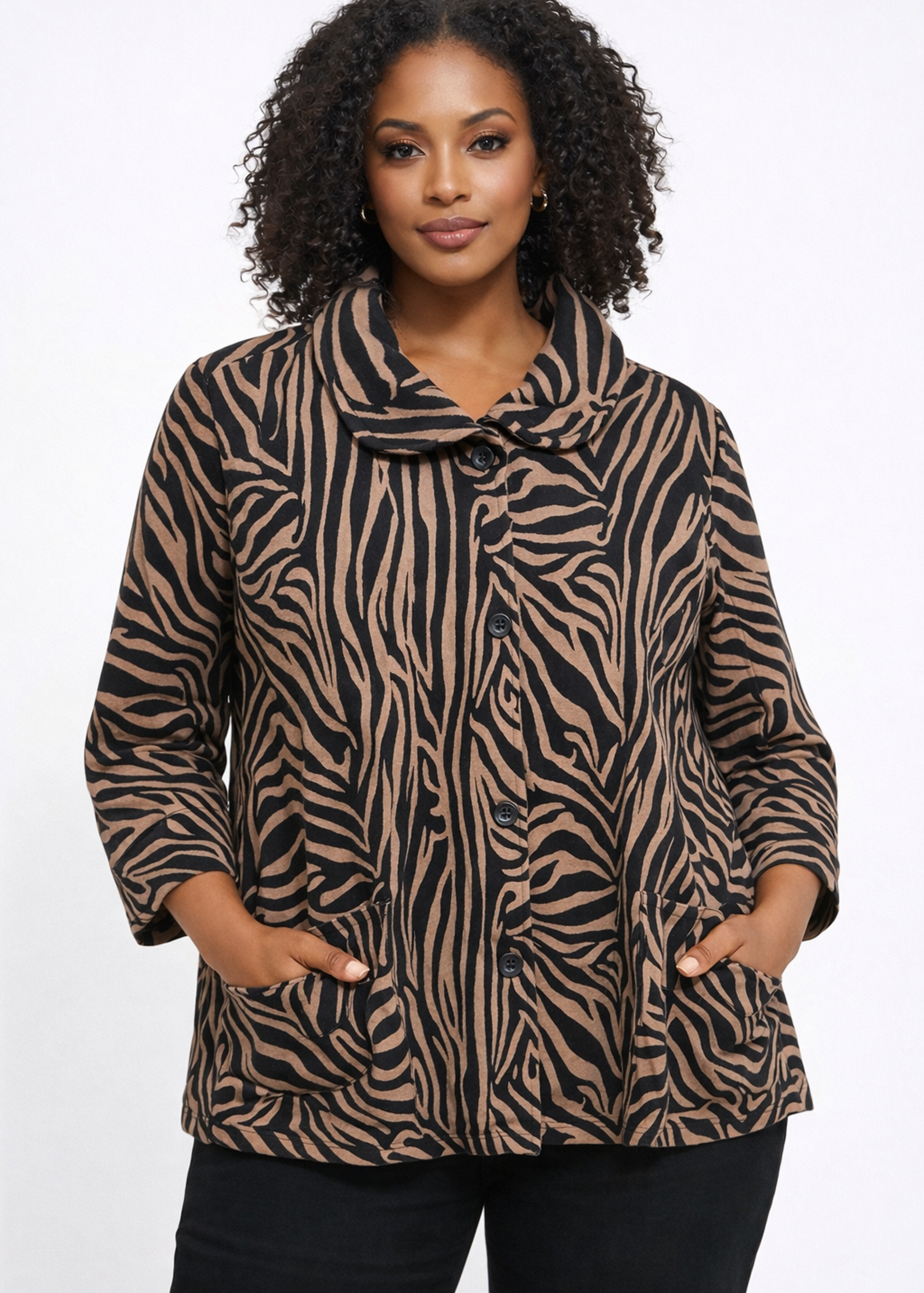 carine apparel Pattern Button Knit Jacket