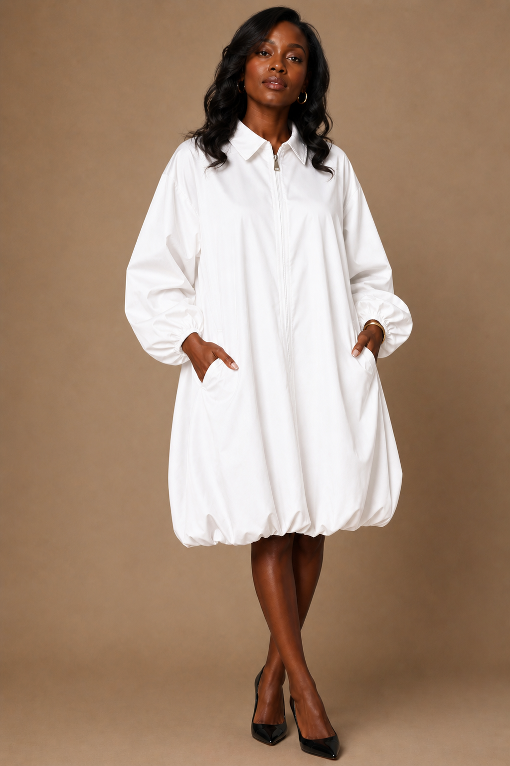 bubble dress long sleeve Black Sheer High-Neck Bubble Dress