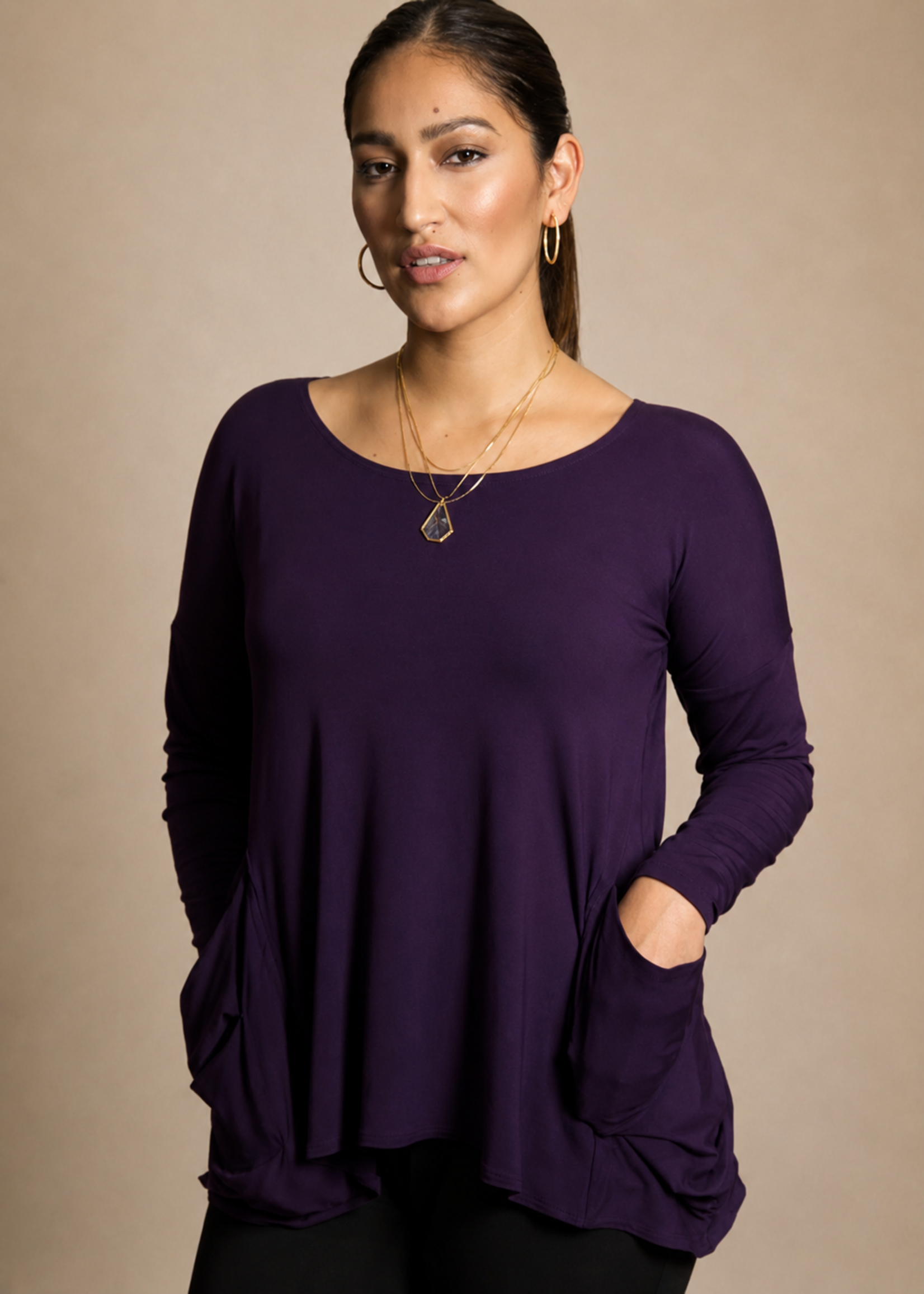 SARAH KUENYEFU POCKET TOP -BAMBOO/LONG SLEEVES