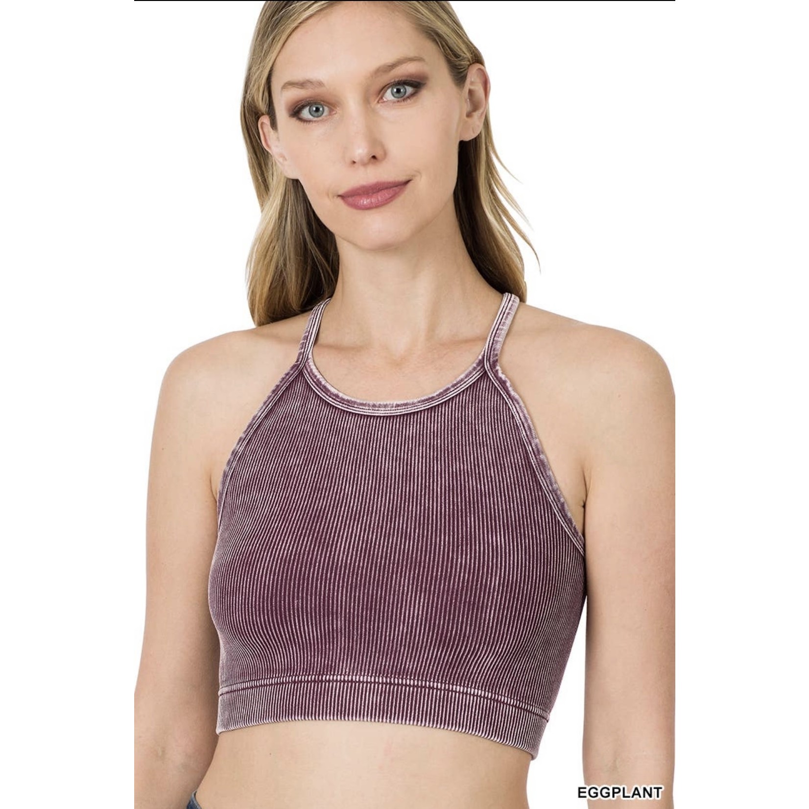 Zenana Washed Ribbed Seamless Cropped Cami Top/Bralette