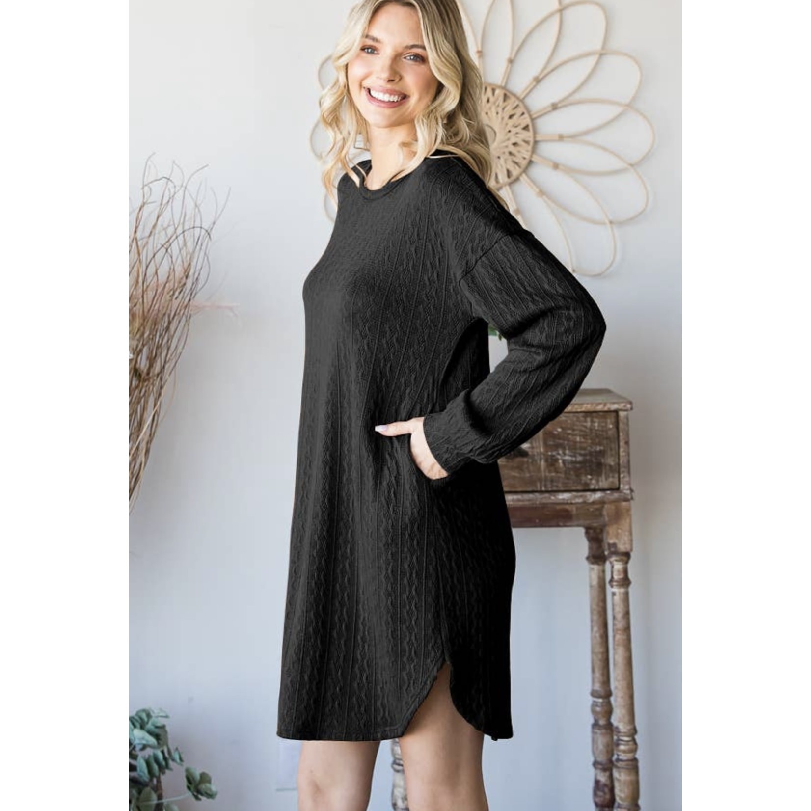 Heimish Puff Sleeve Cable Knit Midi Dress