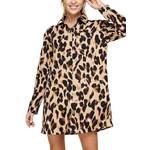 Vanilla Monkey Leopard Print Long Sleeve Button Tab Dress