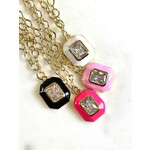"Shine On" Neon Pink Enamel Diamond 18k Necklace