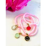 Pink & Gold Clay Bead Smiley Bracelets