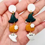 Mio Queena Halloween Hat Pumpkin Ghost Polymer Clay Post Earrings