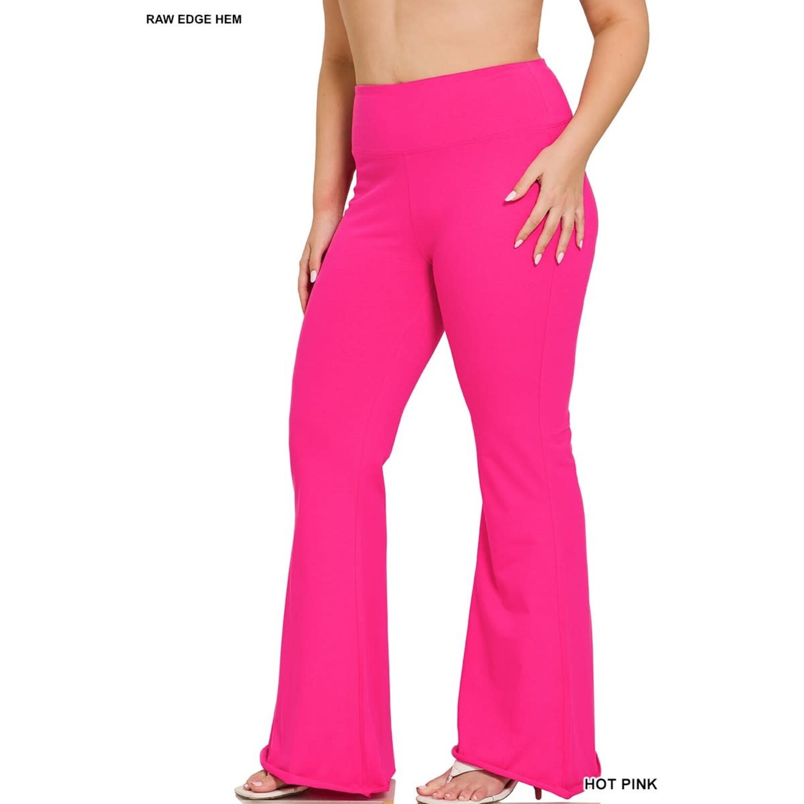 Zenana Raw Edge Hem Flare Yoga Pants Plus - Enterprise Crossing LLC.