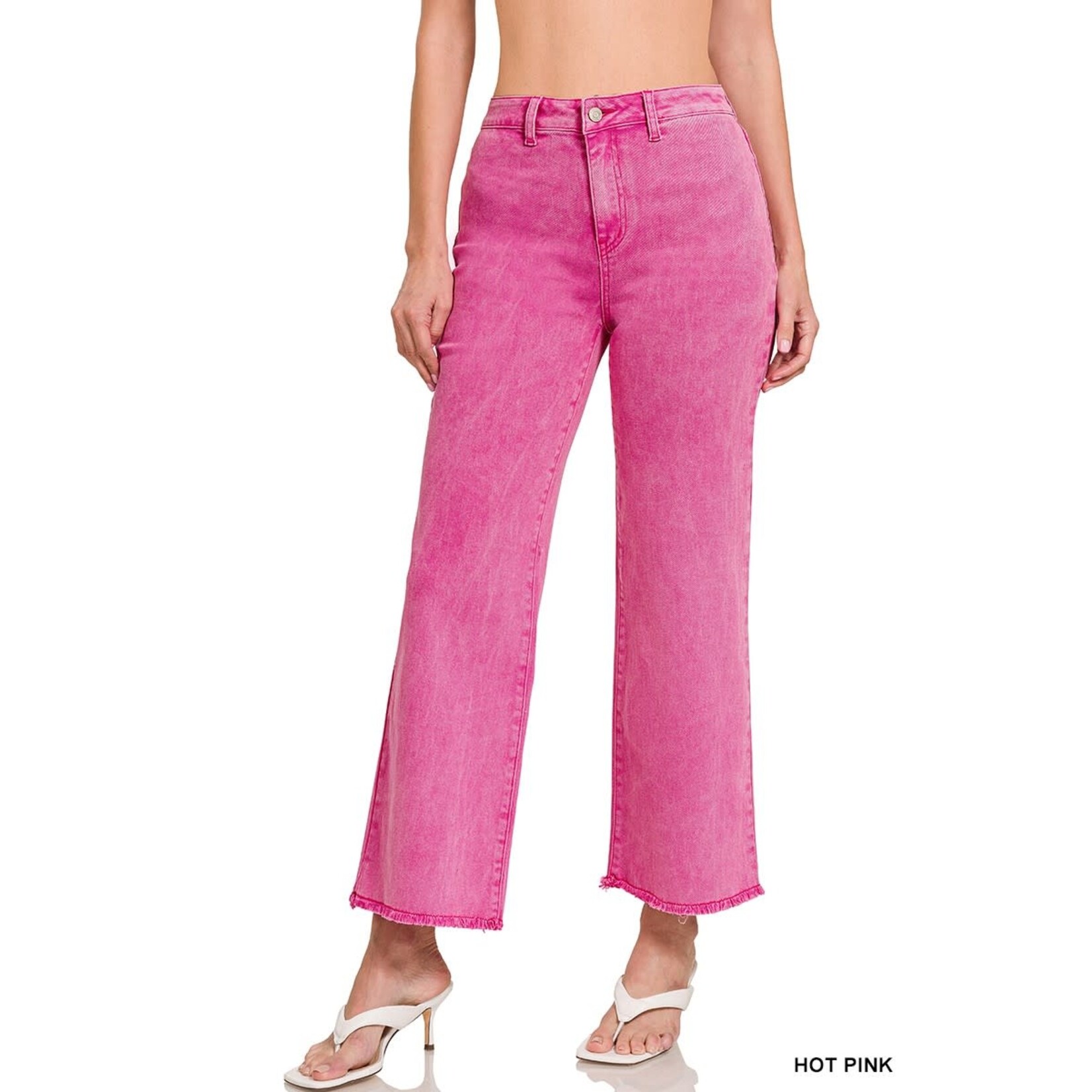 Acid Washed Frayed Hem Straight Wide Pants - Enterprise Crossing LLC.