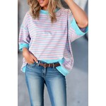 Kentce Fashion Cotton Candy Stripe French Terry Oversized Top
