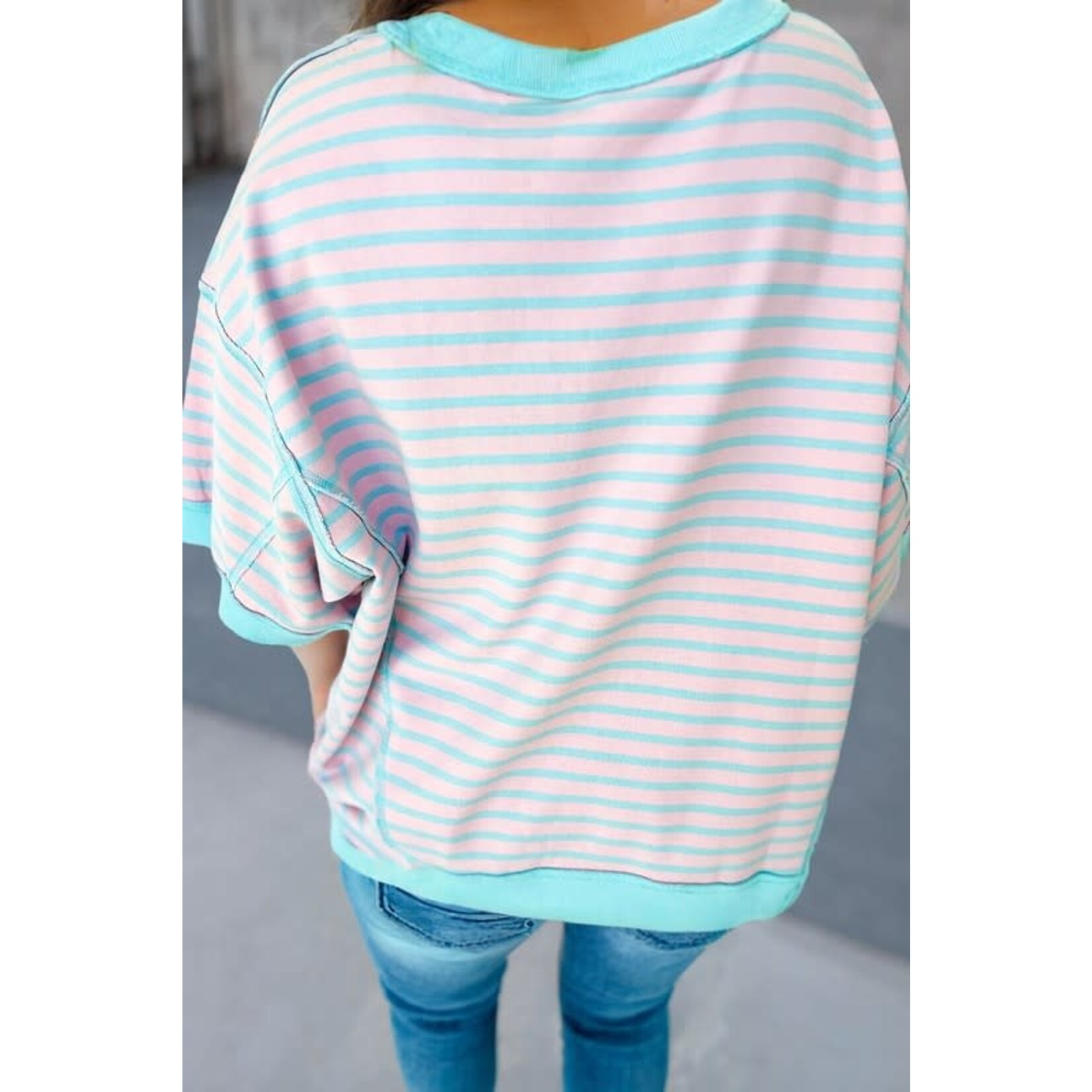 Kentce Fashion Cotton Candy Stripe French Terry Oversized Top