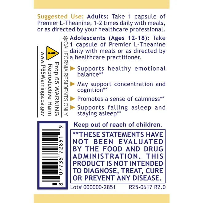 L-Theanine Capsule, Premier (60 caps)
