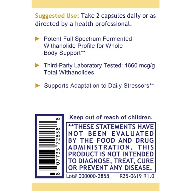 Fermented Ashwagandha Capsules (120 caps/bottle)