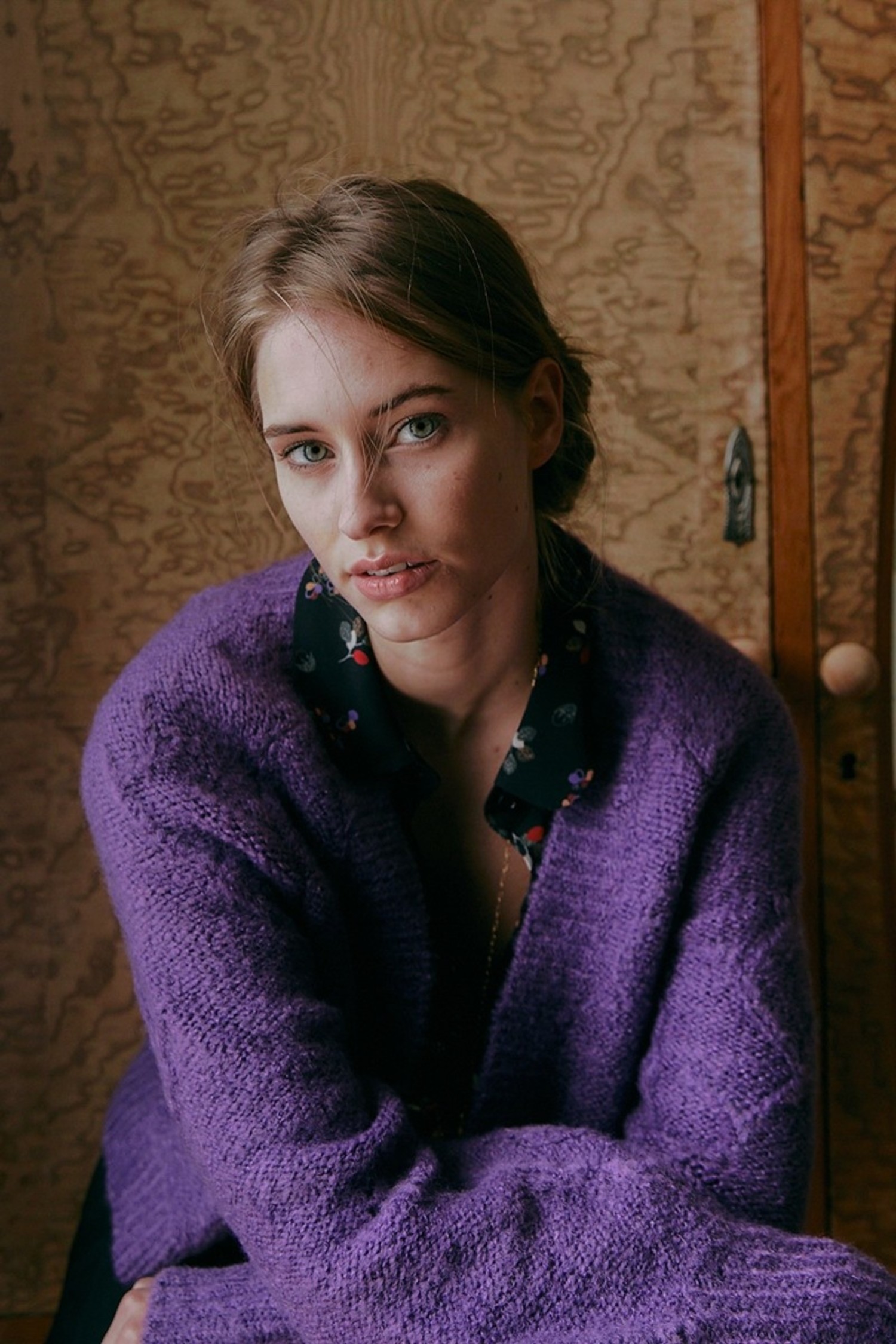 violet cardigan