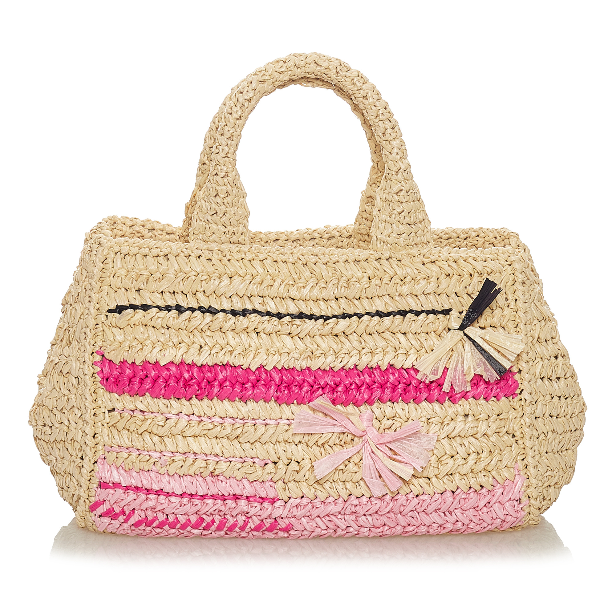 Prada Raffia Straw Pink Top Handle Shoulder Bag