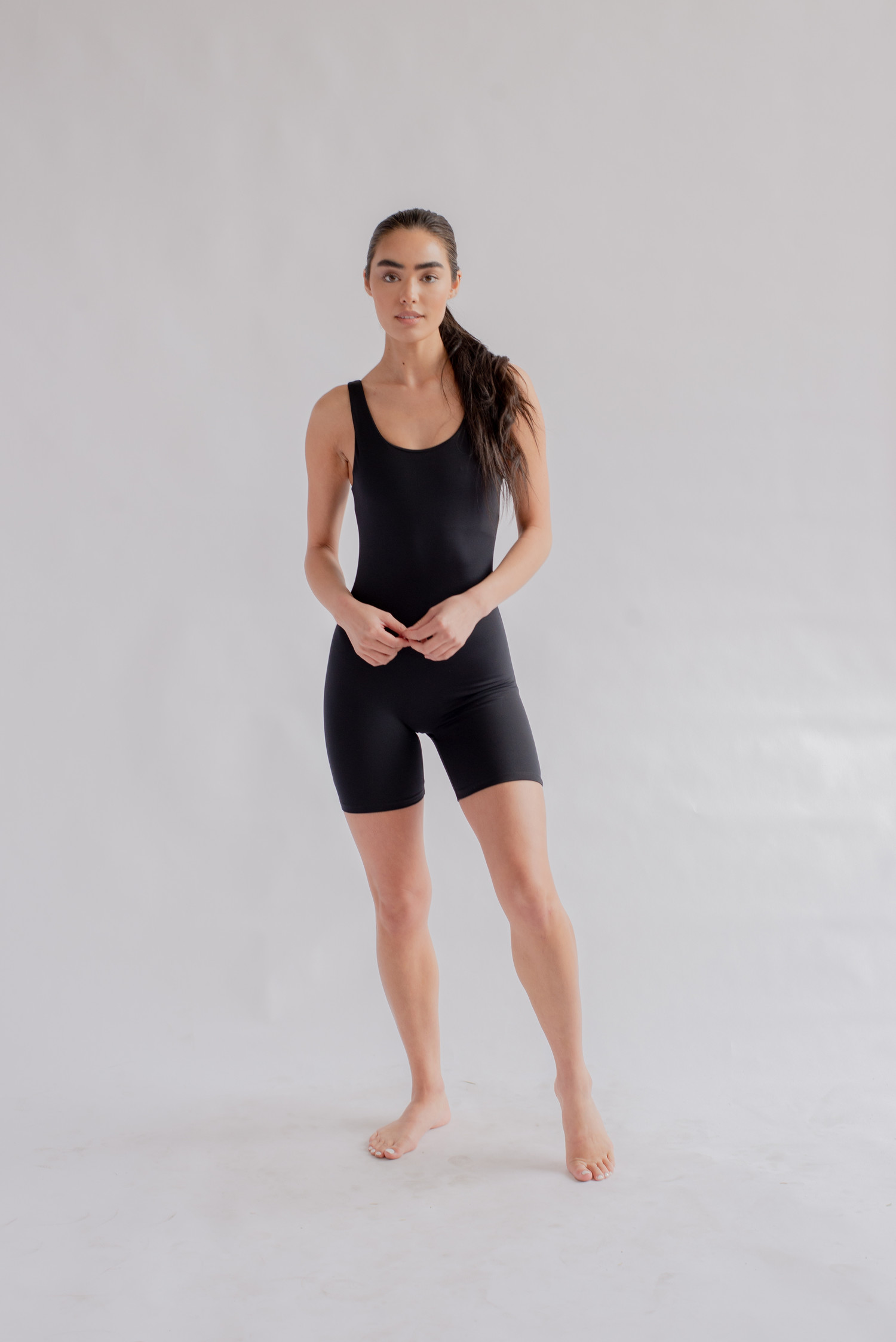 GIRLFRIEND COLLECTIVE Scoop Back Cycling Short Bodysuit in Black