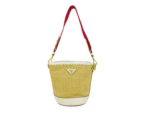 Prada Raffia Woven Handmade Bucket Messenger Bag White