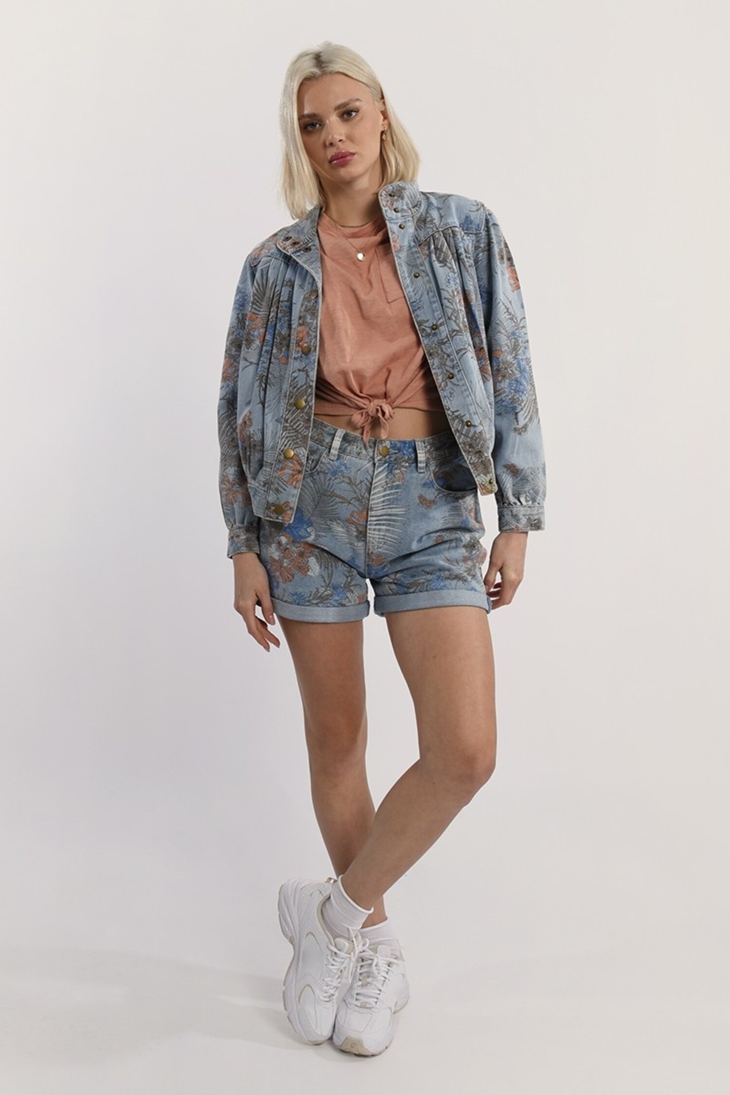 Floral print denim jacket printed denim Molly Bracken