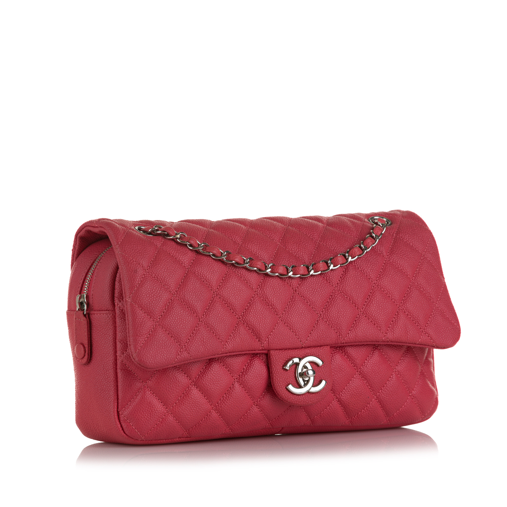 Chanel Classic Wallet on Chain Quilted Caviar Silver-tone Red - US
