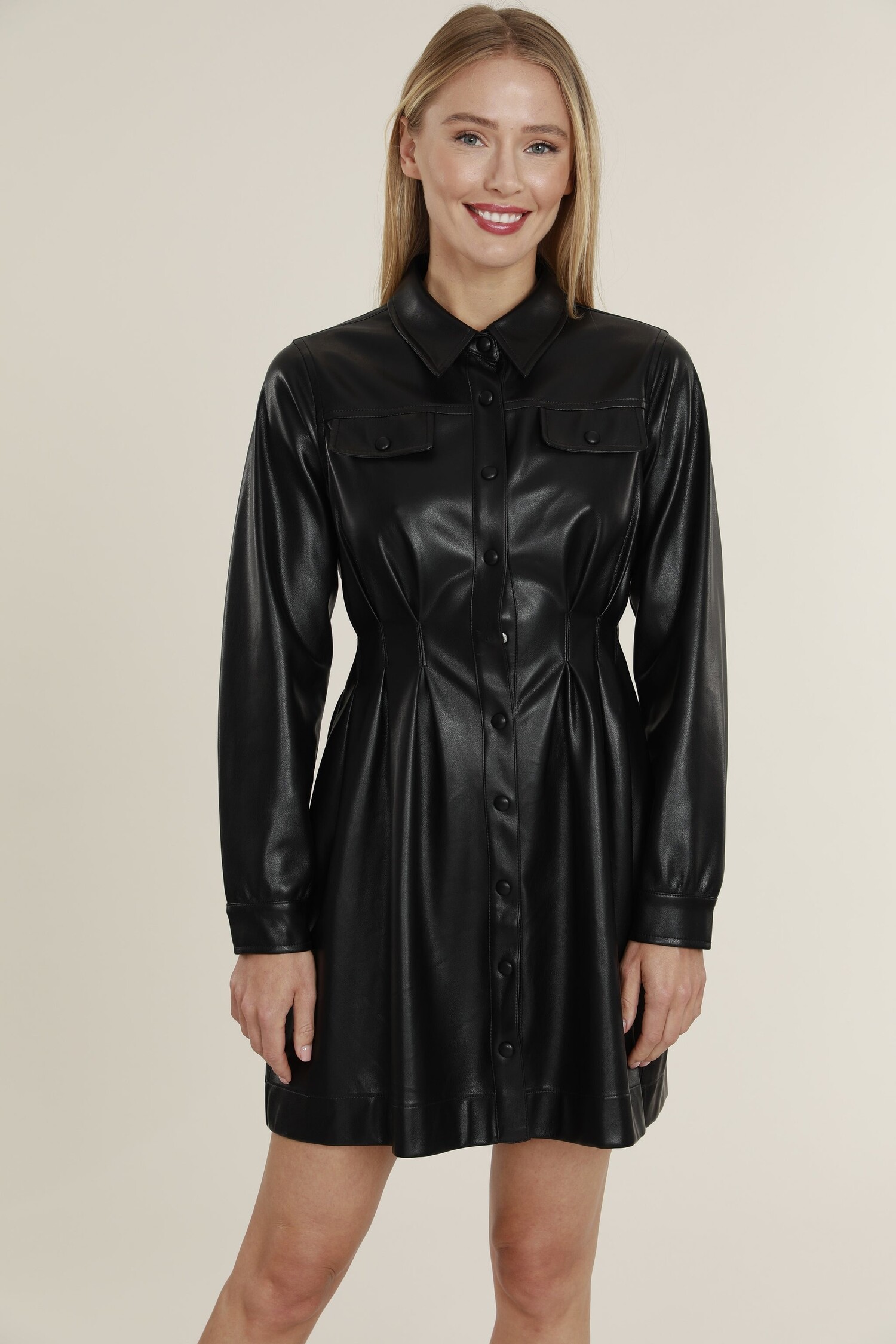 Faux Leather Shirt Dress – Dolce Cabo