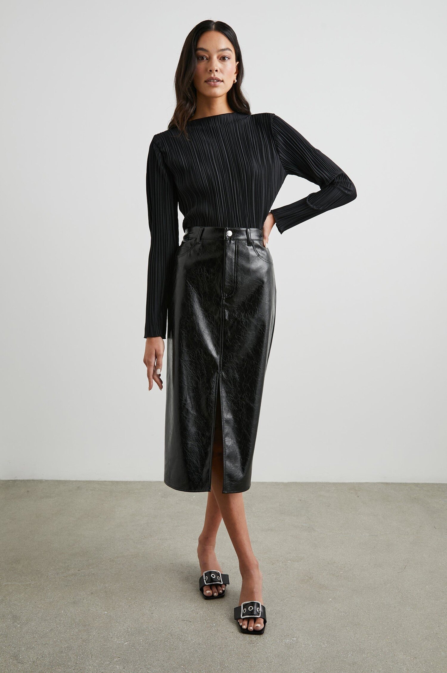 Miller Faux Leather Midi Skirt - Black