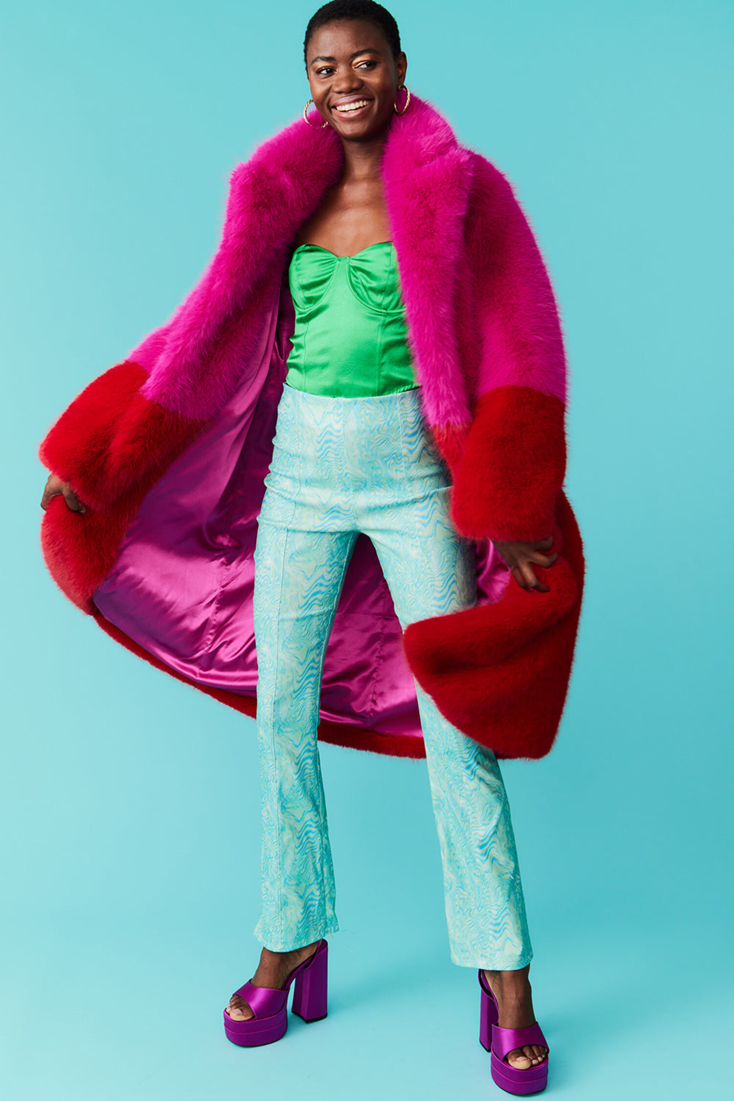 TWO TONE FAUX FUR COAT Marmalade