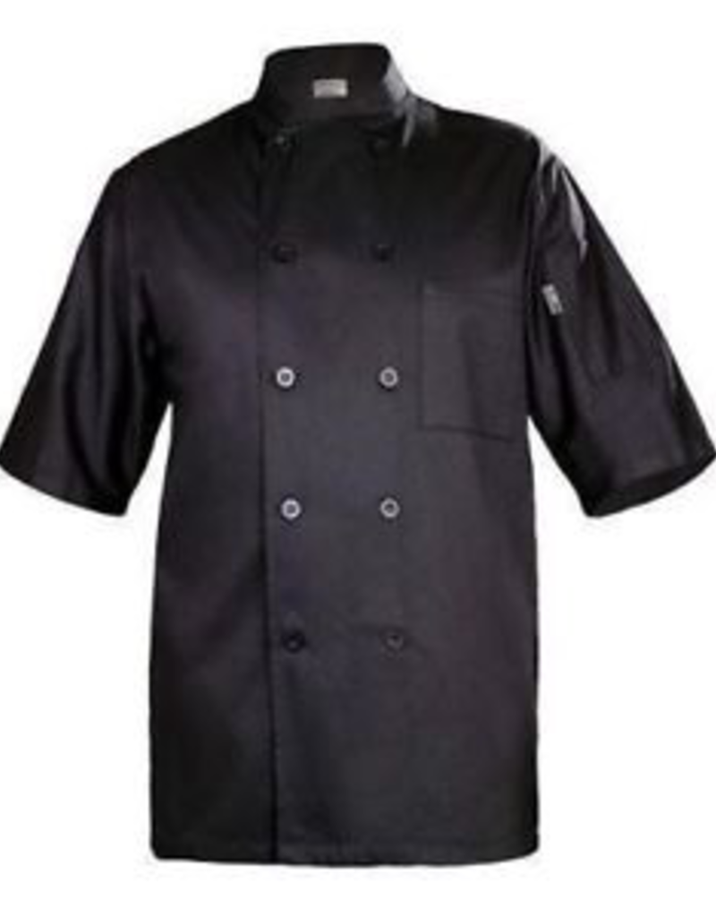 Chef Works BLSSBLKM Chef Works Black Chambery Basic short sleeeve Chef Coat Medium 65% Poly/35% Cotton
