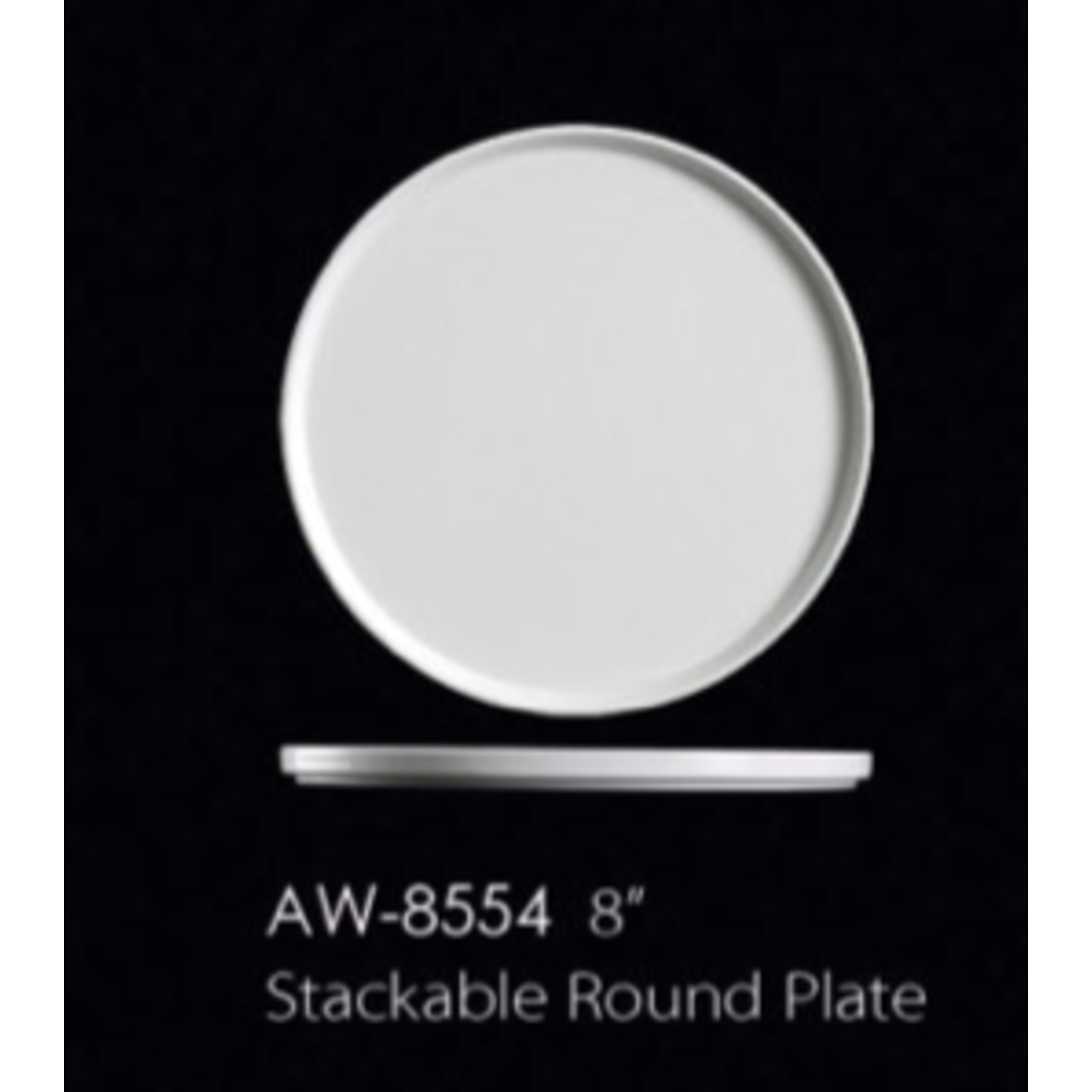 Palate and Plate AW-8554 8” Stackable Round Plate 24/cs white