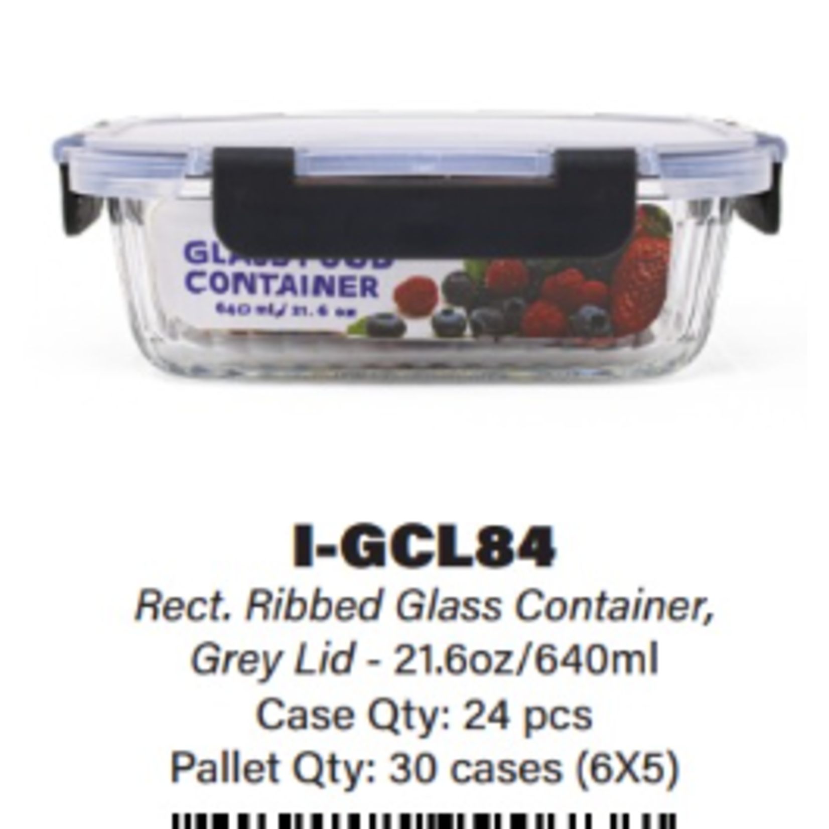 Wells International Marketing Group I-GCL84 Wells 21.6 oz Rect. Glass Container grey lid 24/cs