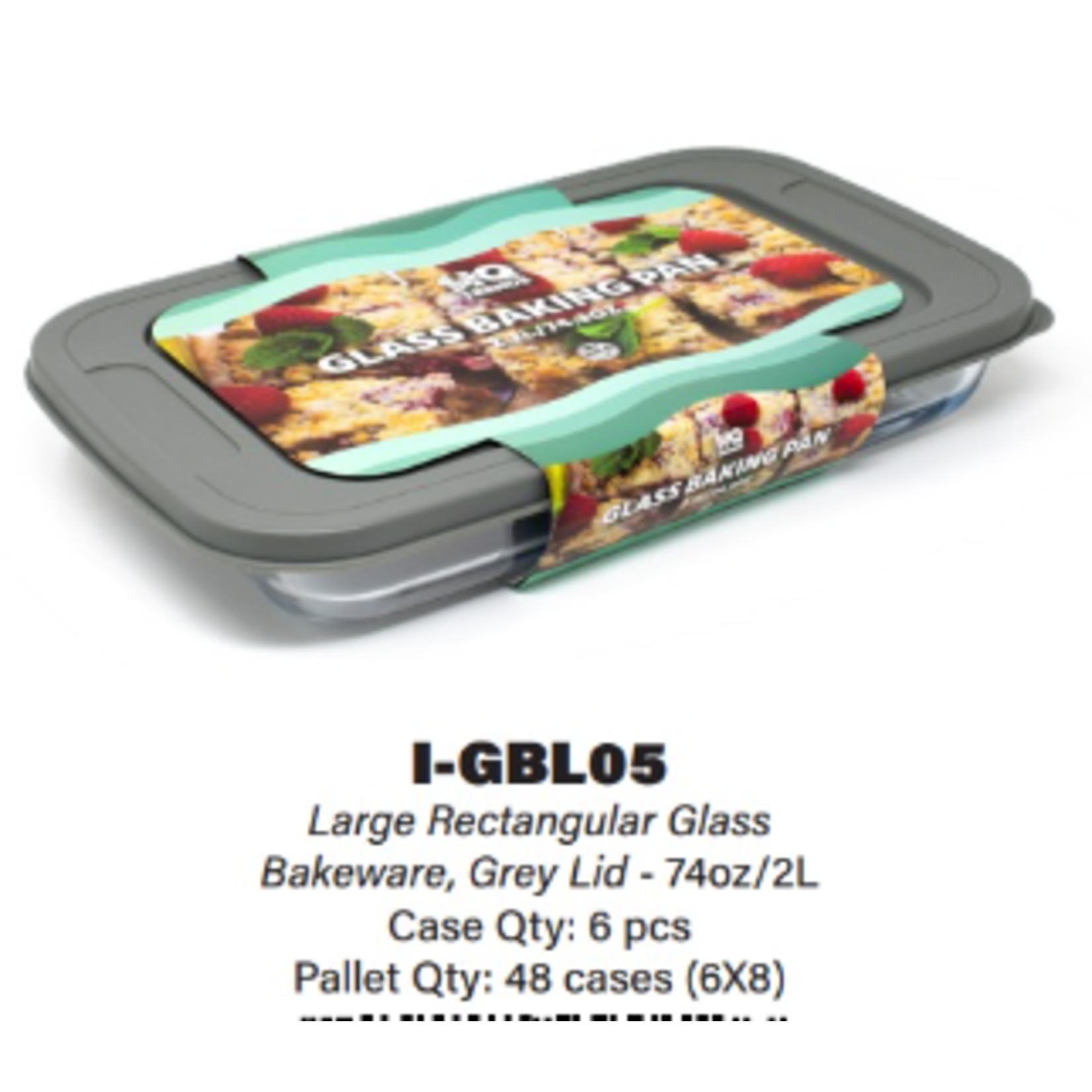 Wells International Marketing Group I-GBL05 Wells 74 oz Rect. Bakeware Glass Container Grey lid 6/cs