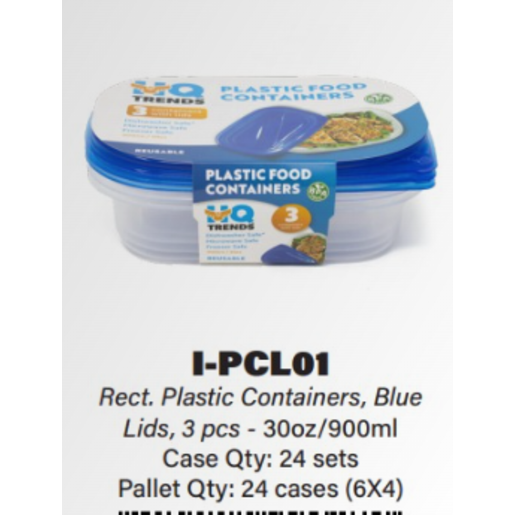 Wells International Marketing Group I-PCL01 Wells 30 oz  Plastic Container Blue lid 3/1pk