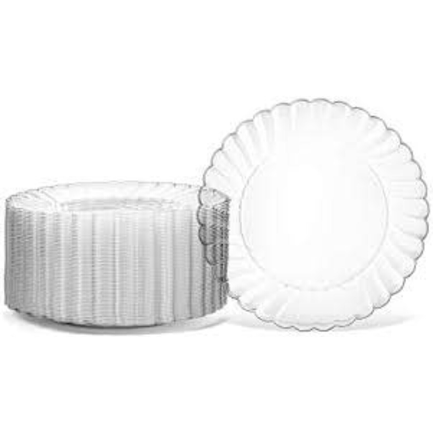 PW2640 9" clear round scalloped disposable plate 24 ct   10 /case