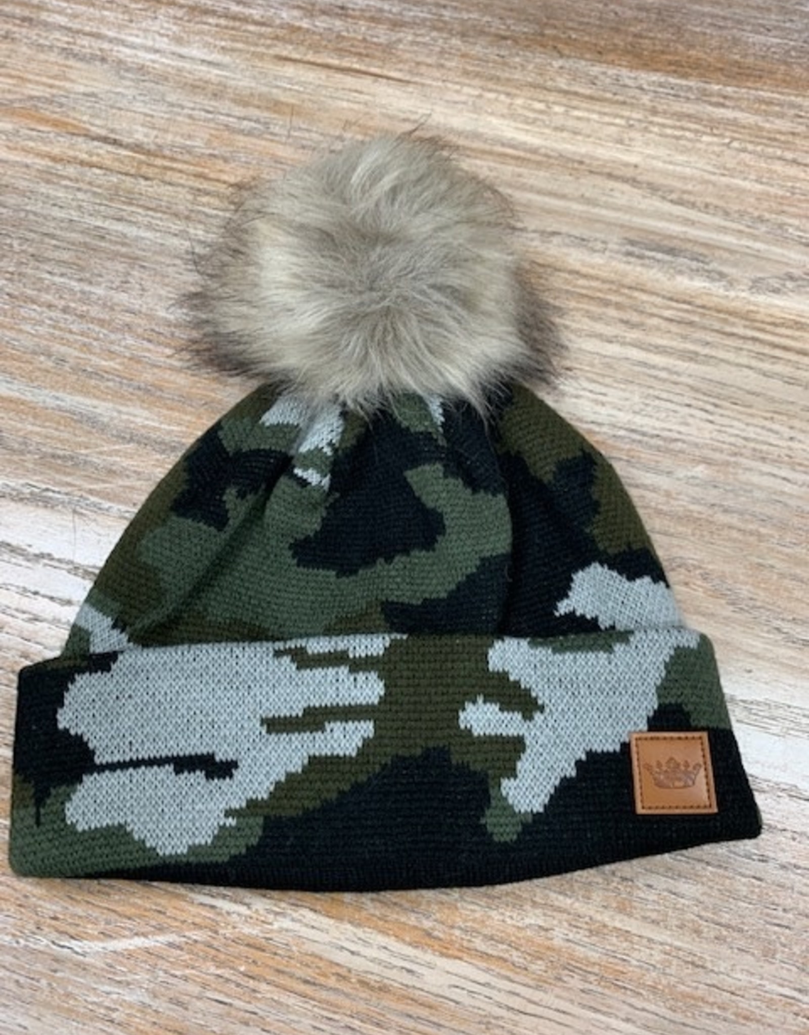 Beanie Green Camo Cuff Pom Beanie