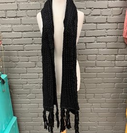 Scarf Black Long Scarf w/ Fringe