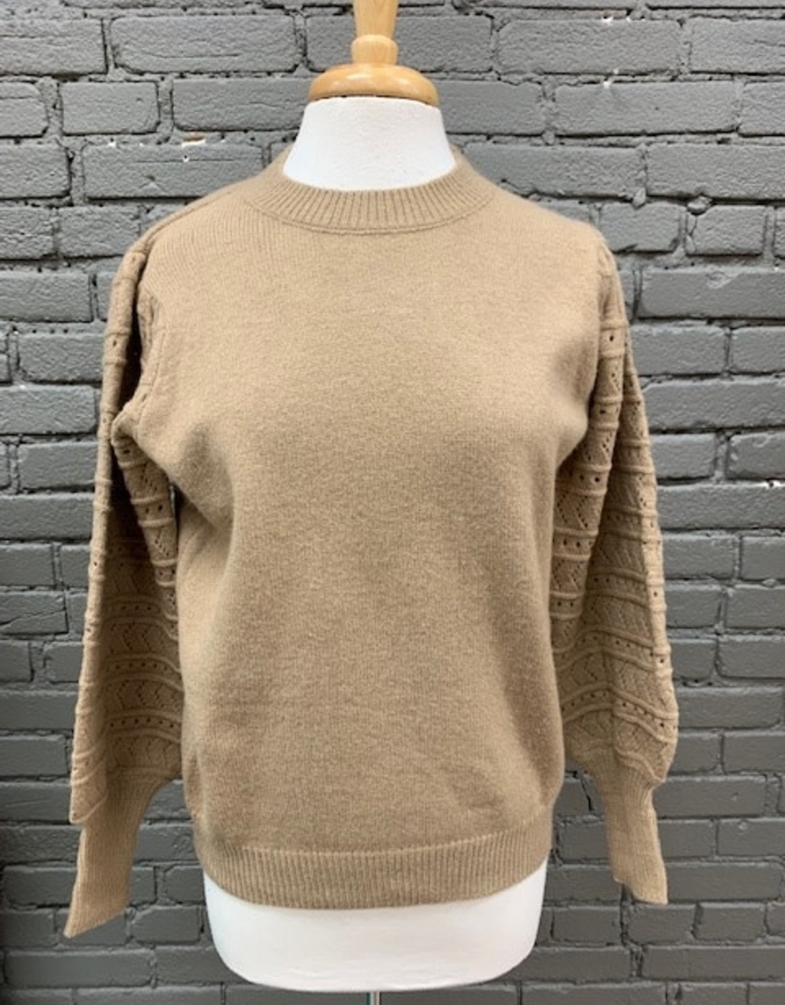 Sweater Mandi Taupe Puff Sleeve Sweater