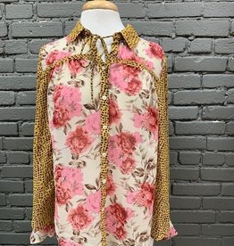 Top Zoey Sheer Mixed Print LS Button