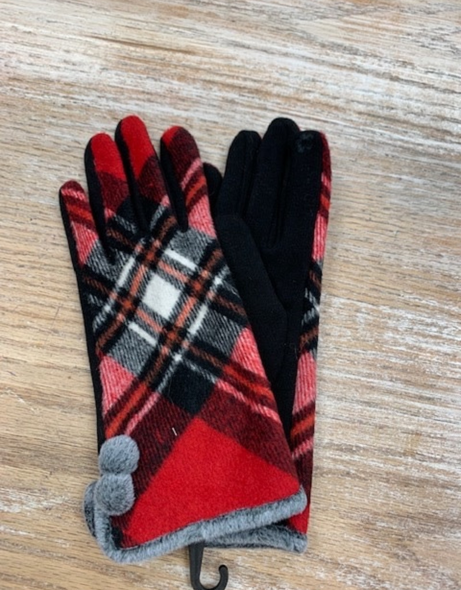 Gloves Plaid Fleece Pom Winter Gloves