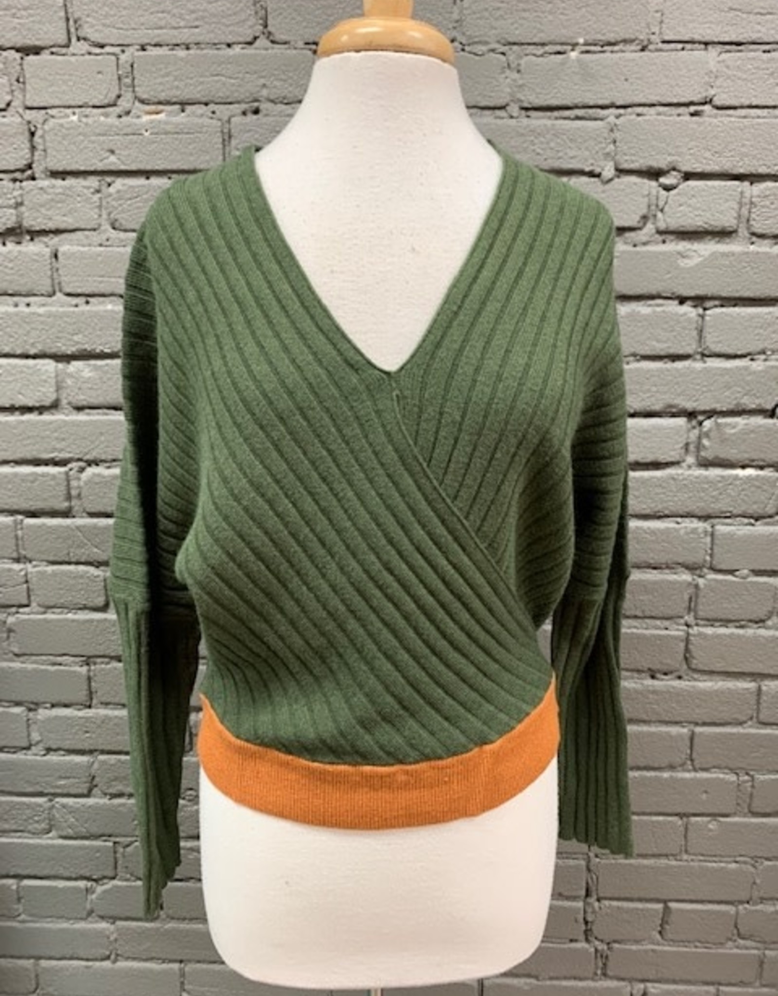 Sweater Anya Olive Contrast Band Wrap Sweater