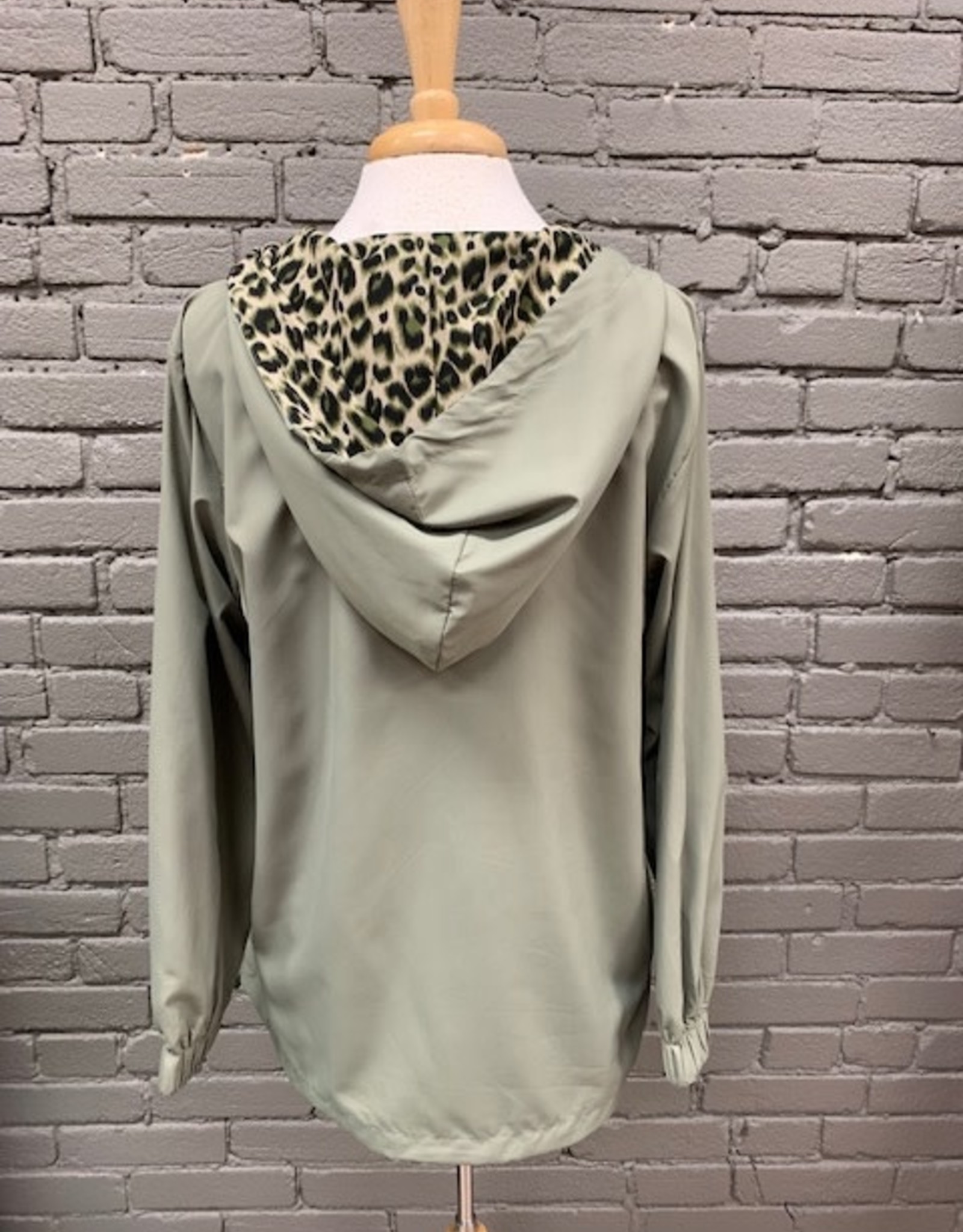 Jacket Chloe Olive Zip Windbreaker w/ Leopard
